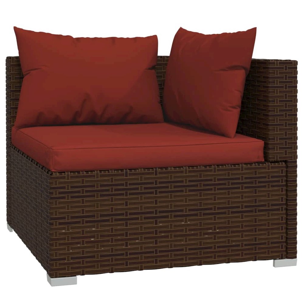 2-seater Sofa Brown Poly Rattan with Cinnamon Red Cushions. Picture 5