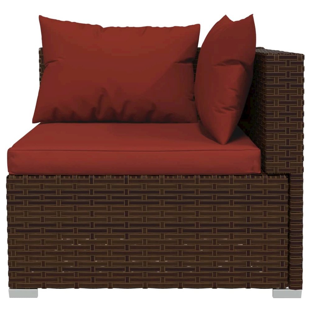 2-seater Sofa Brown Poly Rattan with Cinnamon Red Cushions. Picture 6