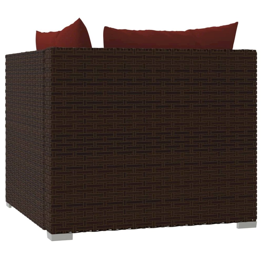 2-seater Sofa Brown Poly Rattan with Cinnamon Red Cushions. Picture 7