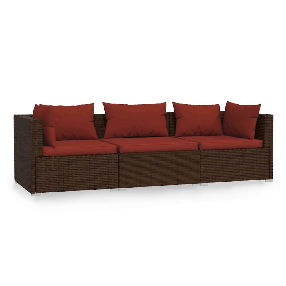 3-Seater Sofa Brown PE rattan, powder-coated steel 3-seater. Picture 2