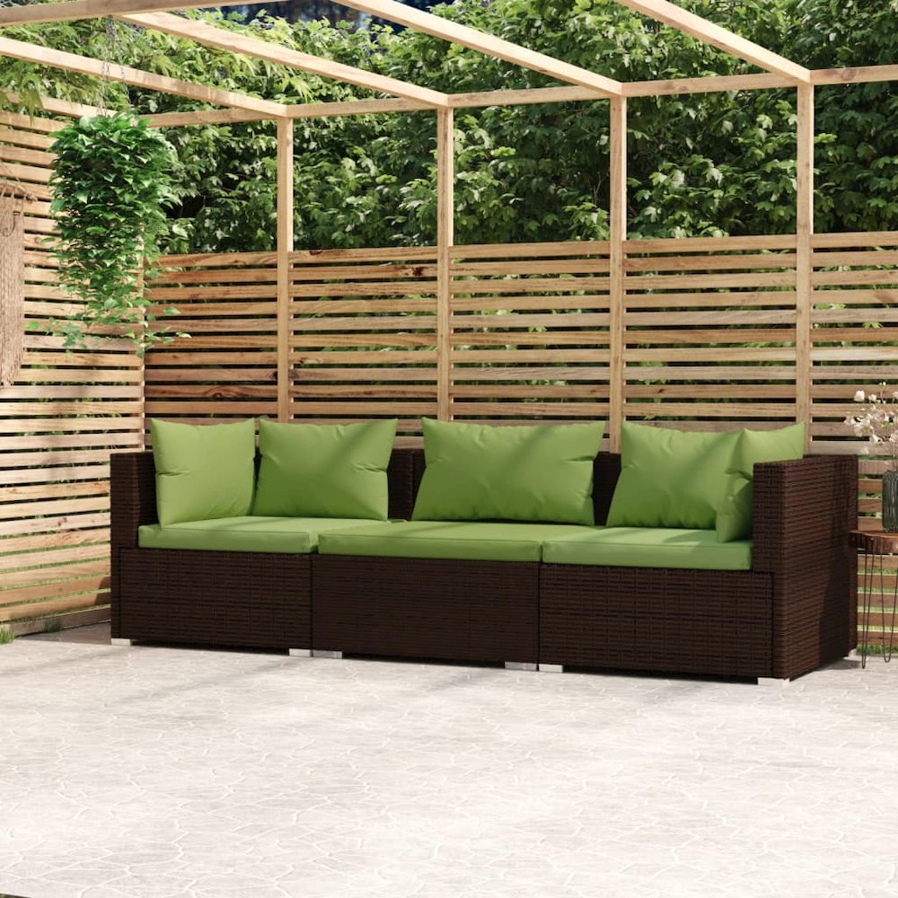 3-seater Sofa Brown, Green. Picture 1