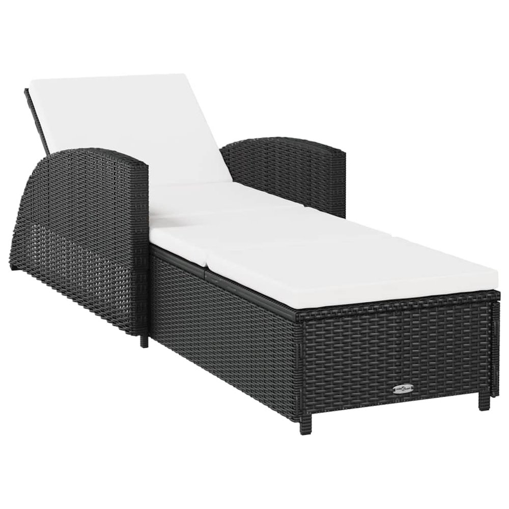 vidaXL Sun Lounger with Cream White Cushion Poly Rattan Black, 317177. Picture 2