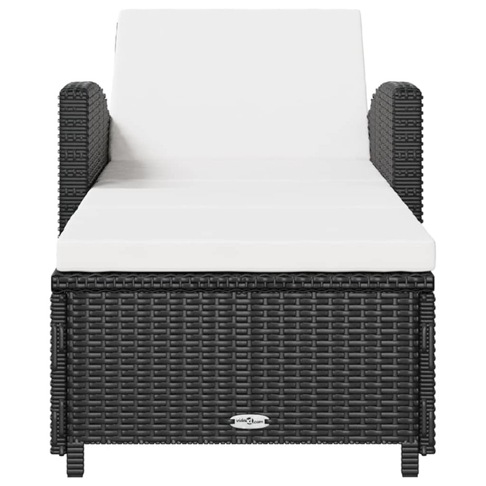 vidaXL Sun Lounger with Cream White Cushion Poly Rattan Black, 317177. Picture 3