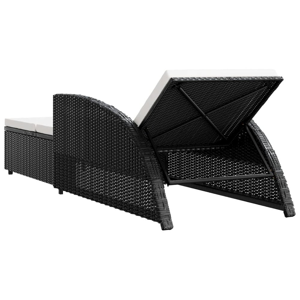 vidaXL Sun Lounger with Cream White Cushion Poly Rattan Black, 317177. Picture 4