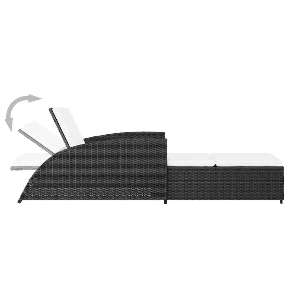 vidaXL Sun Lounger with Cream White Cushion Poly Rattan Black, 317177. Picture 5