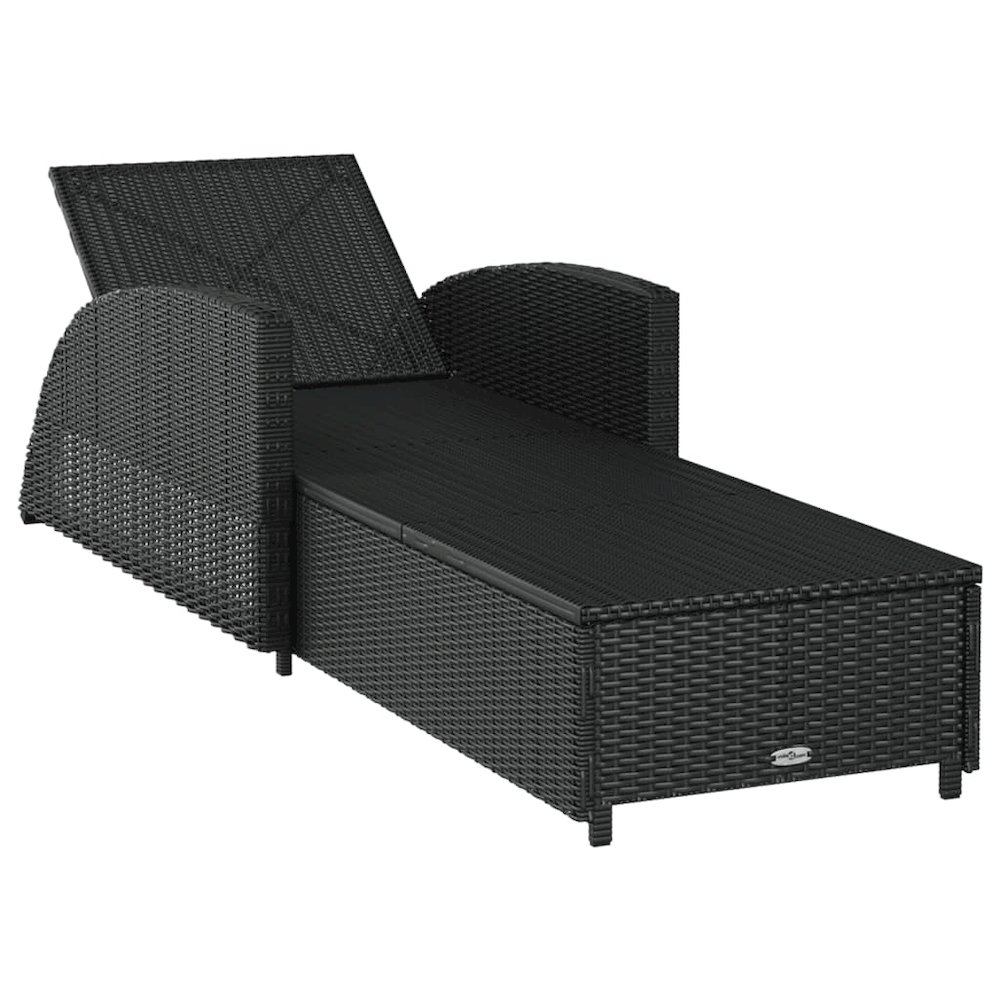 vidaXL Sun Lounger with Cream White Cushion Poly Rattan Black, 317177. Picture 6