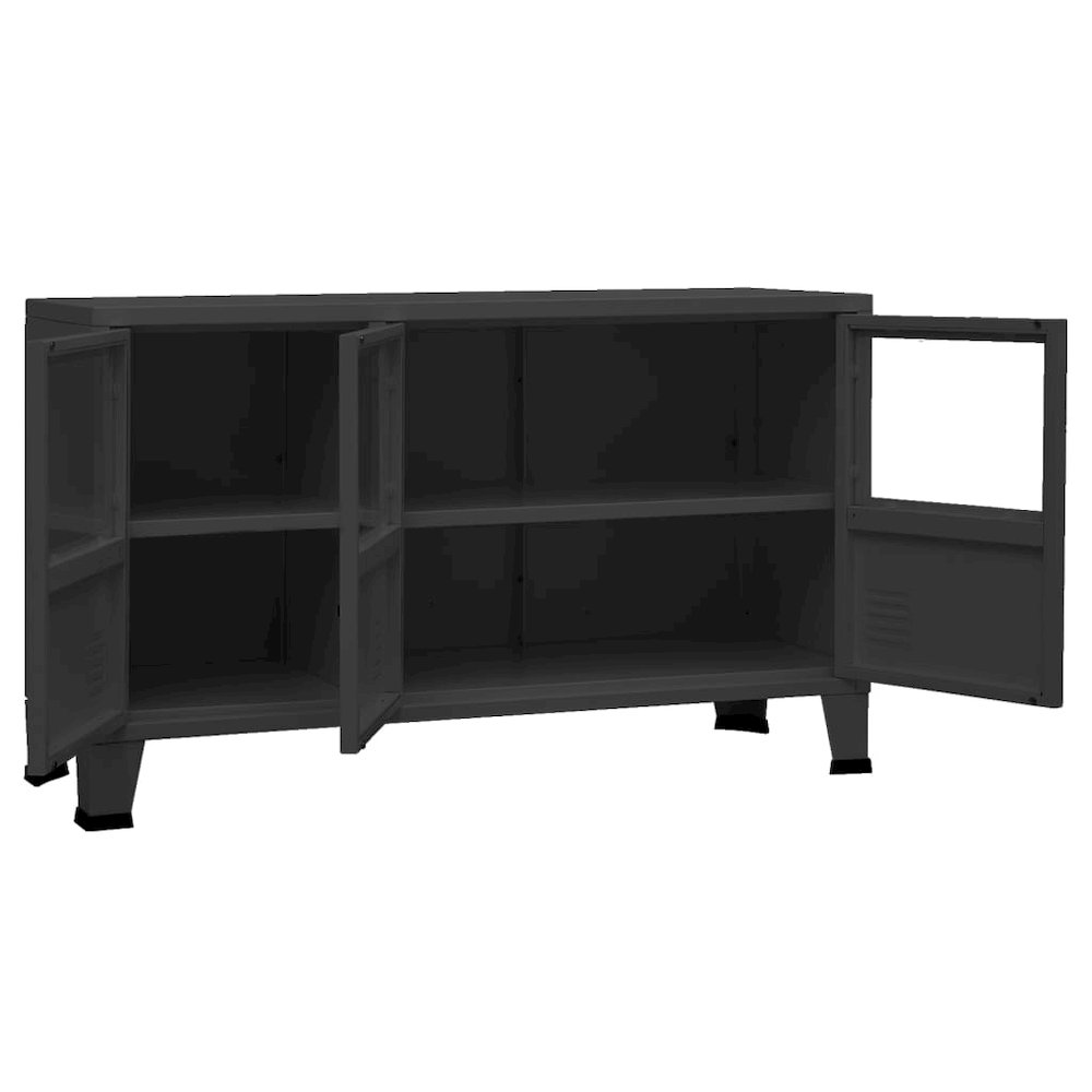 Sideboard Black Metal, glass Medium Sideboard Rectangular. Picture 6