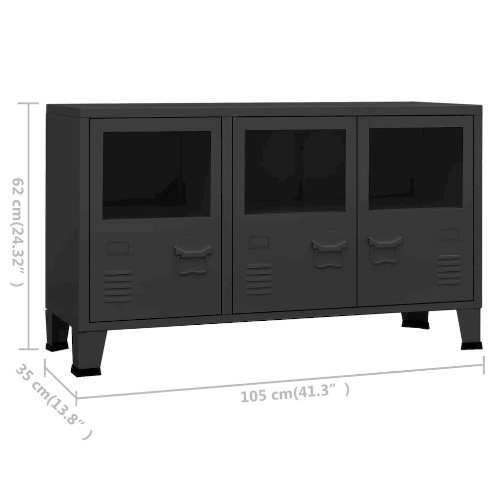 Sideboard Black Metal, glass Medium Sideboard Rectangular. Picture 9