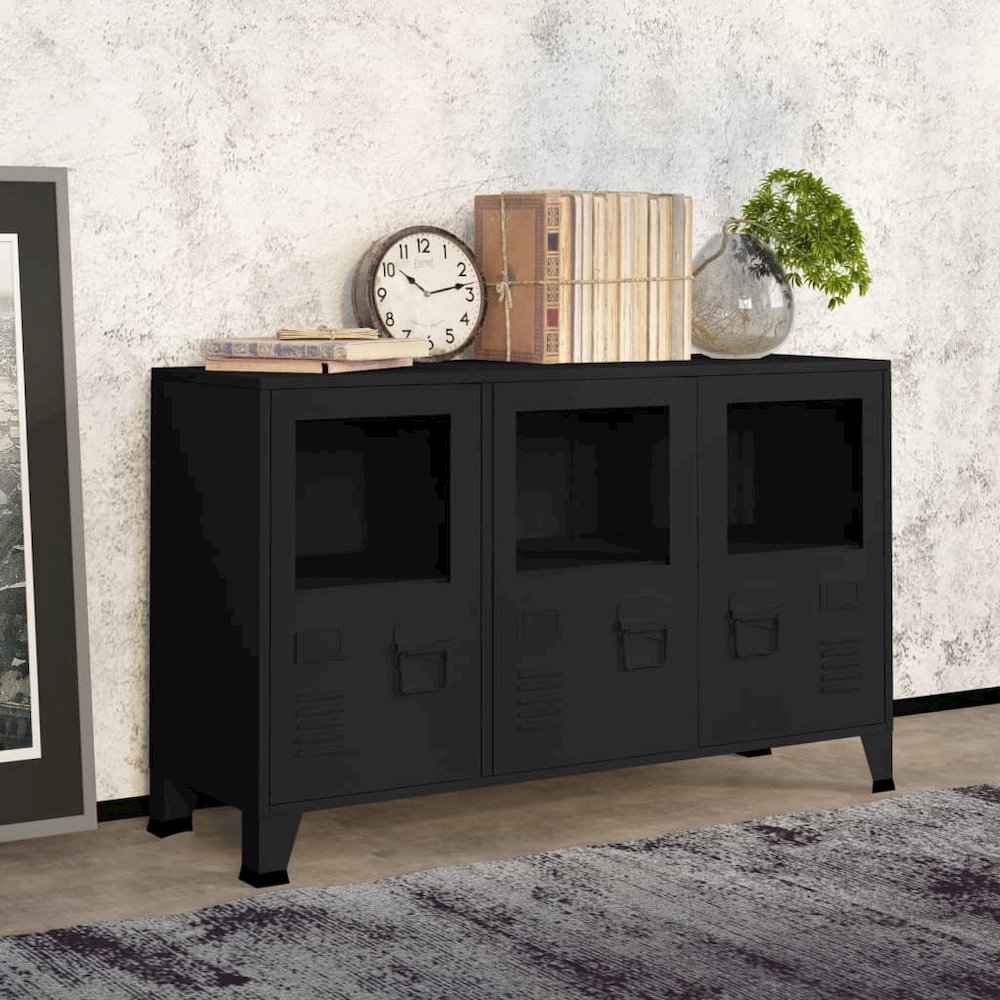 Sideboard Black Metal, glass Medium Sideboard Rectangular. Picture 1