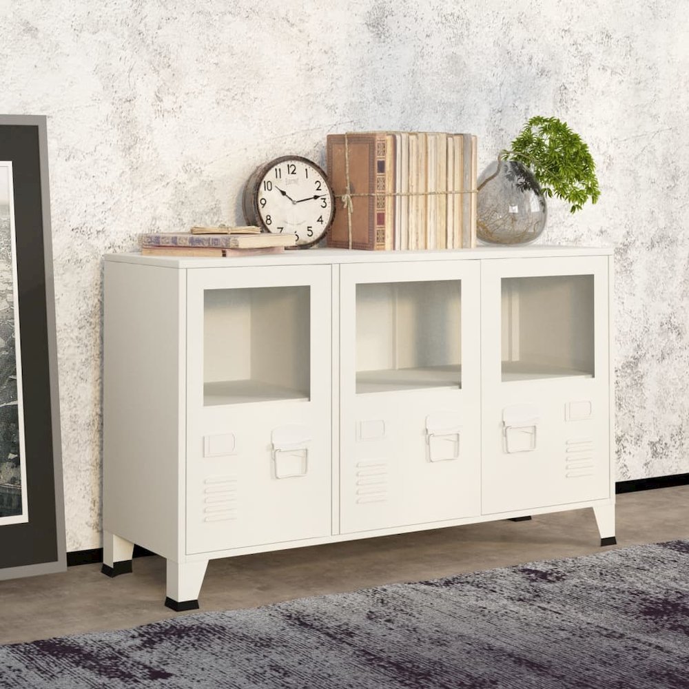 Sideboard White Metal and Glass Medium Shelving Sideboard. Picture 1