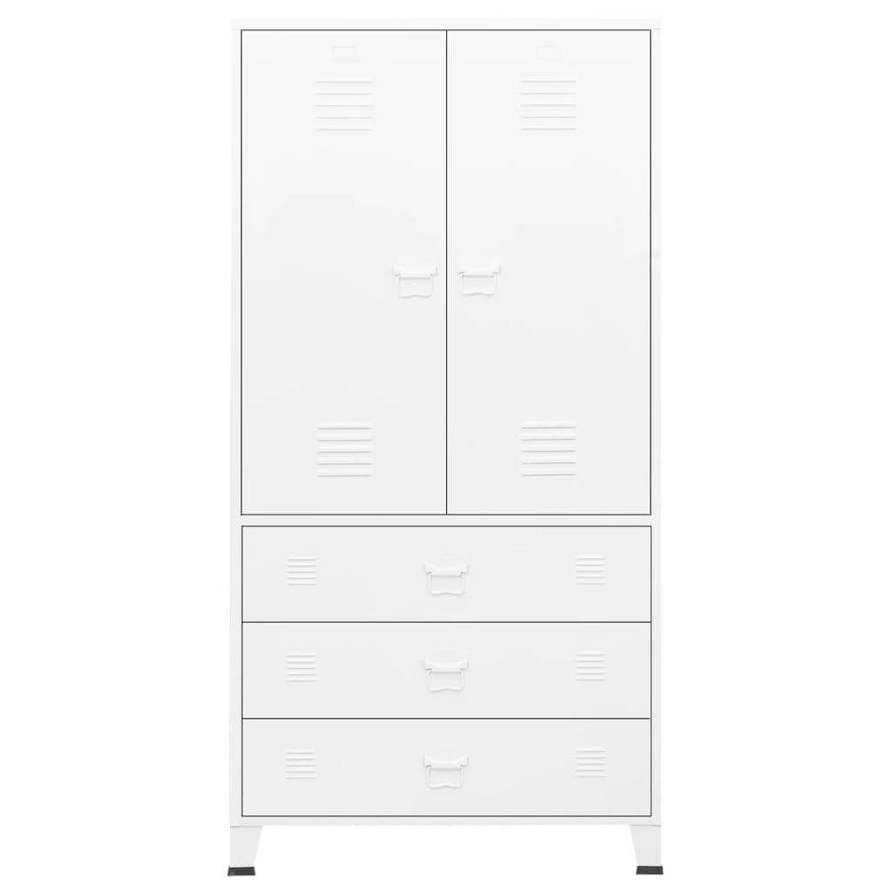 vidaXL Industrial Wardrobe White 35.4"x19.7"x70.9" Metal. Picture 3