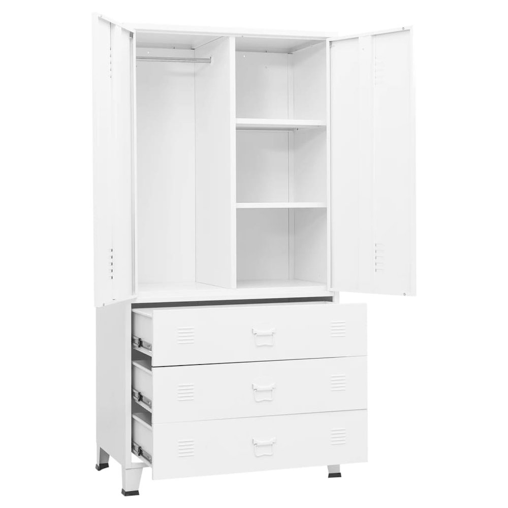 vidaXL Industrial Wardrobe White 35.4"x19.7"x70.9" Metal. Picture 6