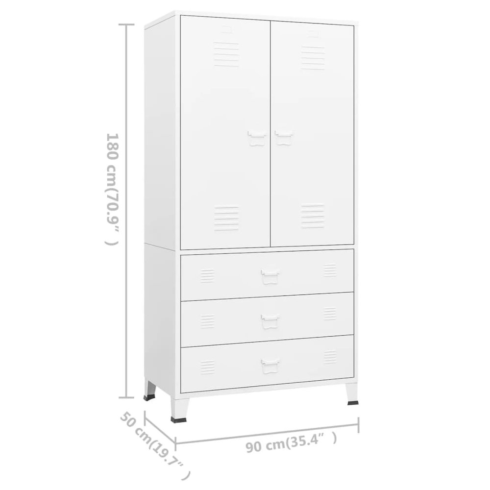 vidaXL Industrial Wardrobe White 35.4"x19.7"x70.9" Metal. Picture 10