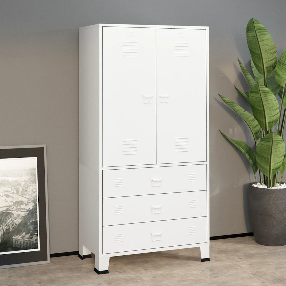 vidaXL Industrial Wardrobe White 35.4"x19.7"x70.9" Metal. Picture 1