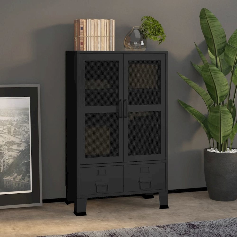 Storage Chest Black Metal 27.6 x 15.7 x 45.3 in Industrial. Picture 1