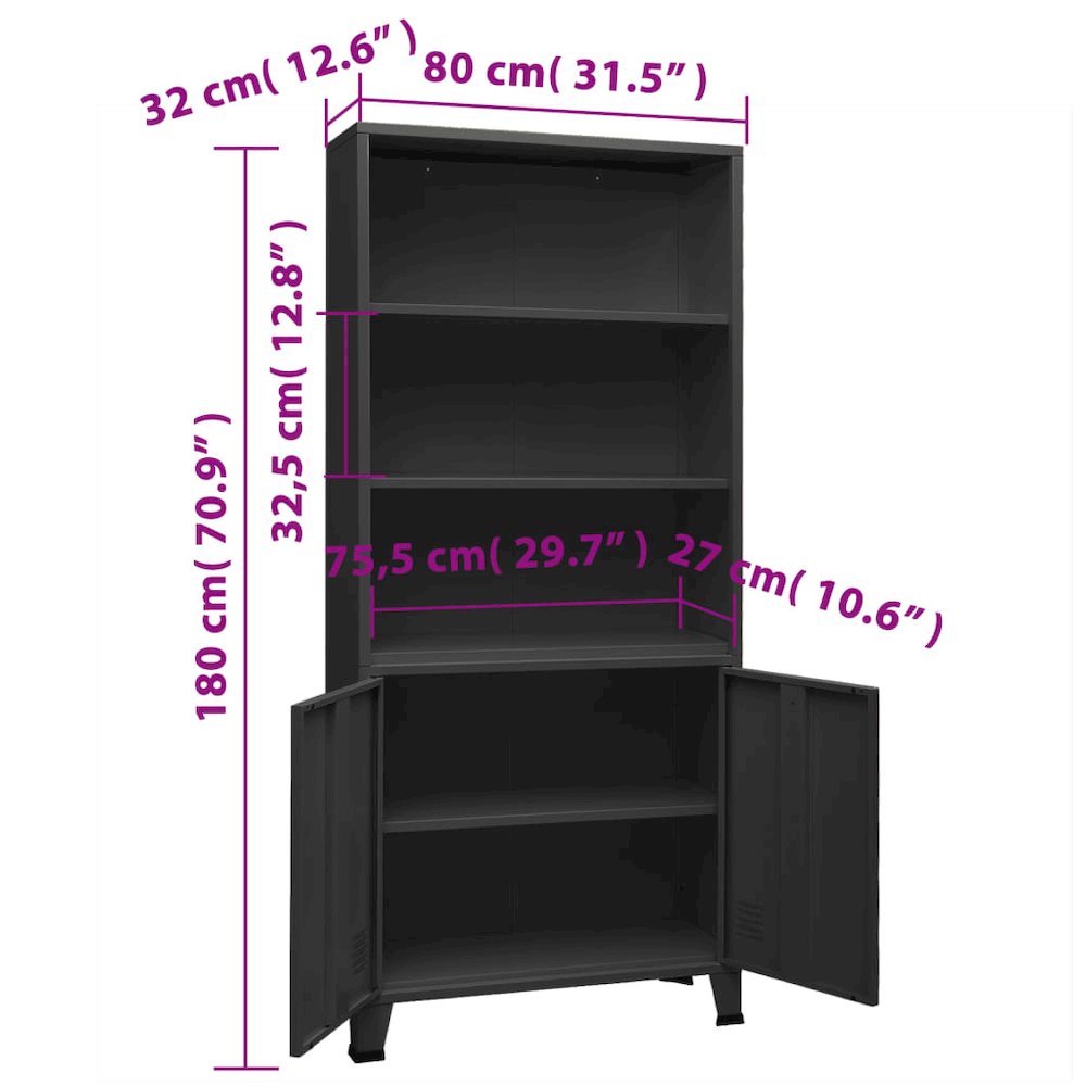 Bookshelf Anthracite Steel 31.5 x 12.6 x 70.9 in. Picture 8
