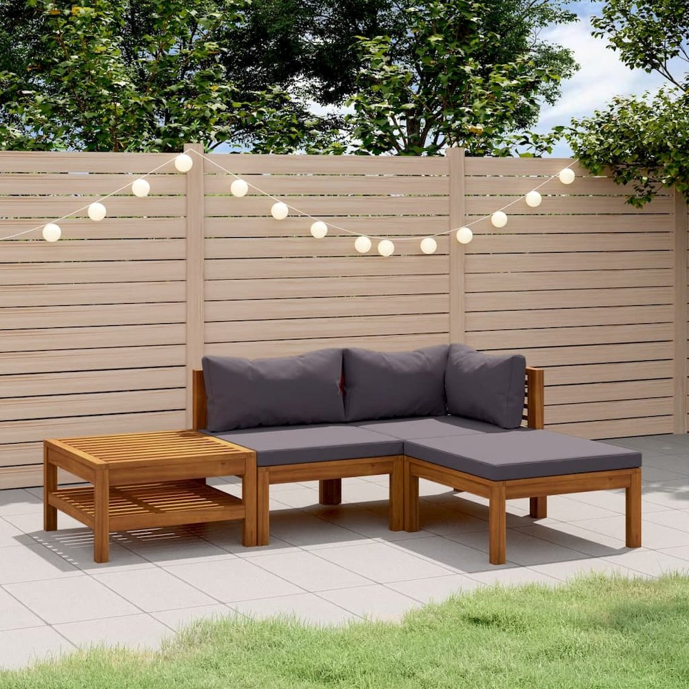 Wooden Lounge Set Dark grey, Natural wood. Picture 1