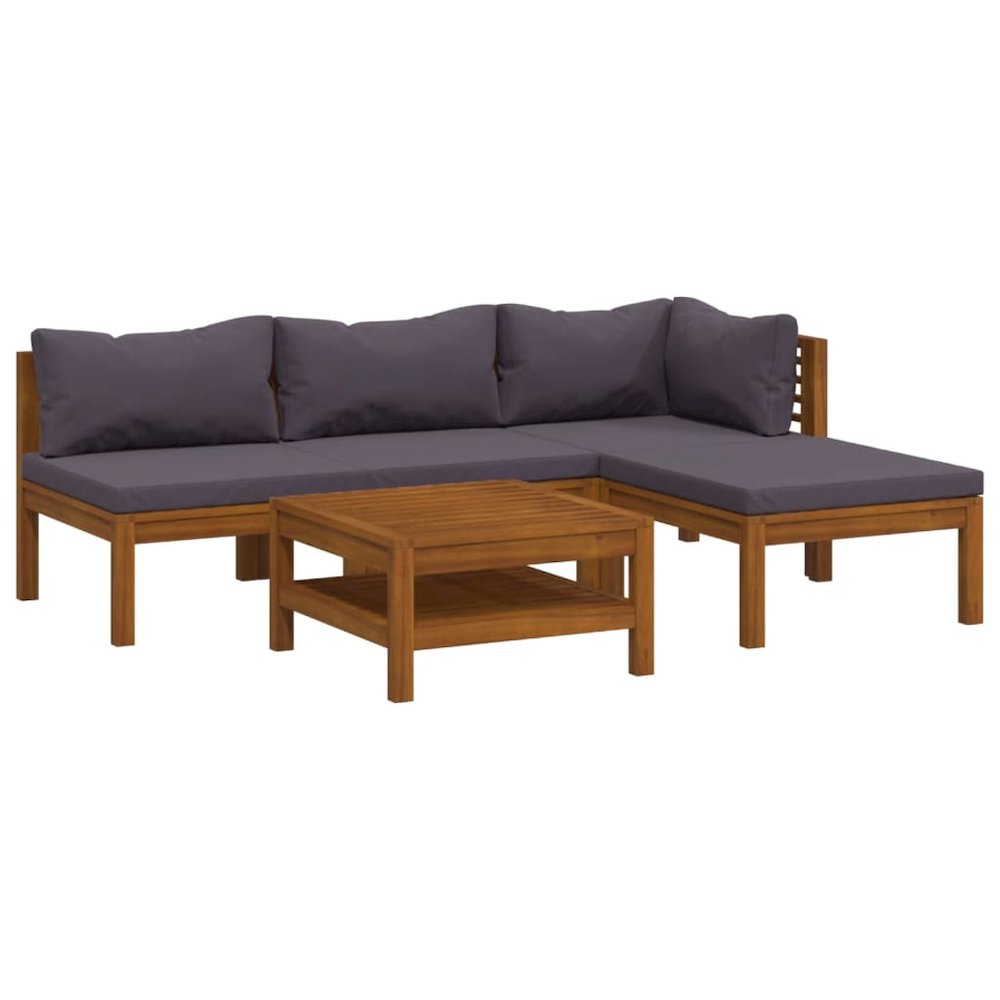 Wooden Lounge Set Dark Grey, Natural Wood. Picture 2