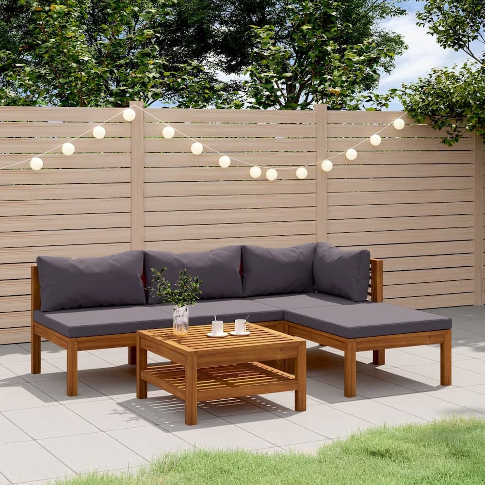 Wooden Lounge Set Dark Grey, Natural Wood. Picture 1