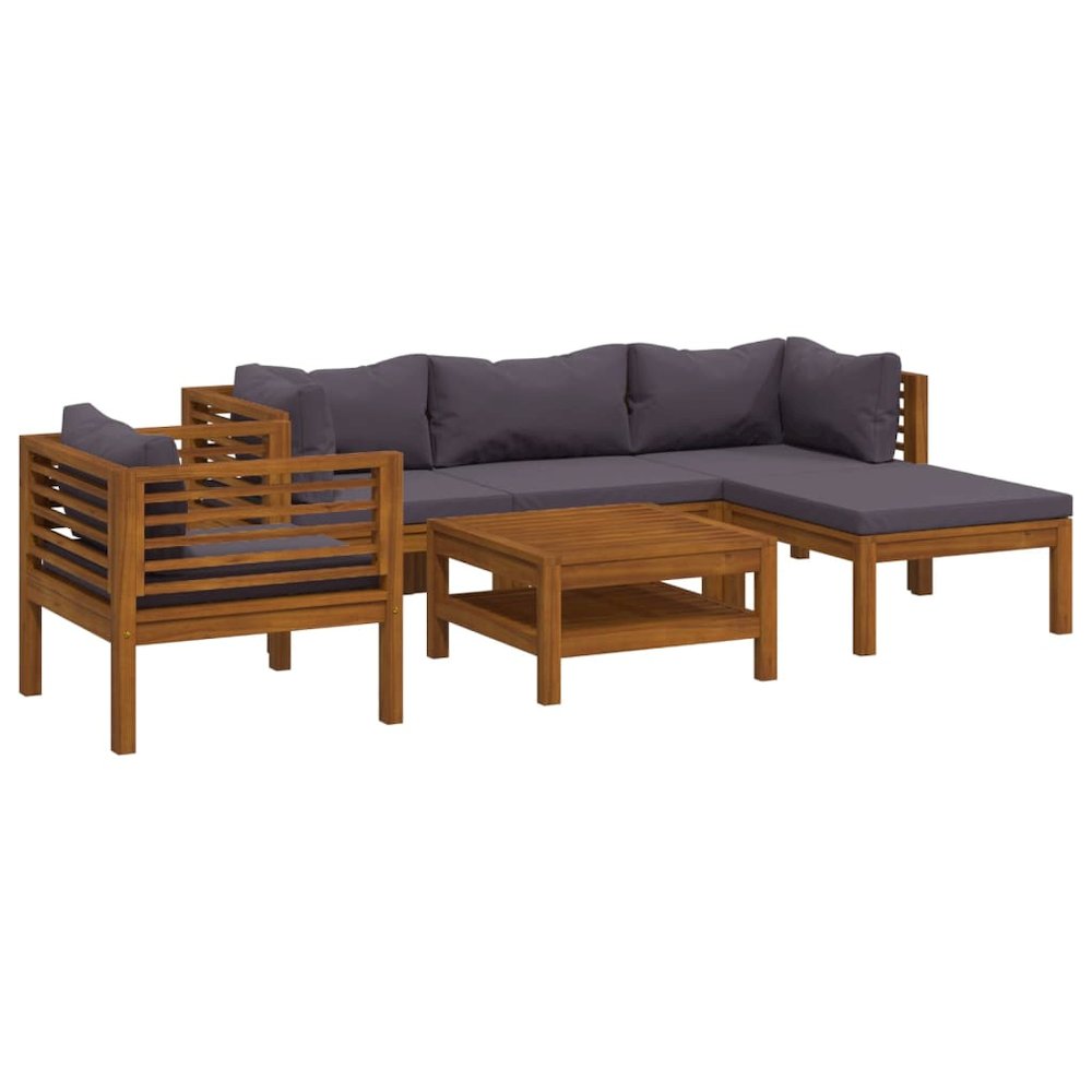 Wooden Lounge Set Dark Grey Solid Acacia wood, 100% Polyester. Picture 2
