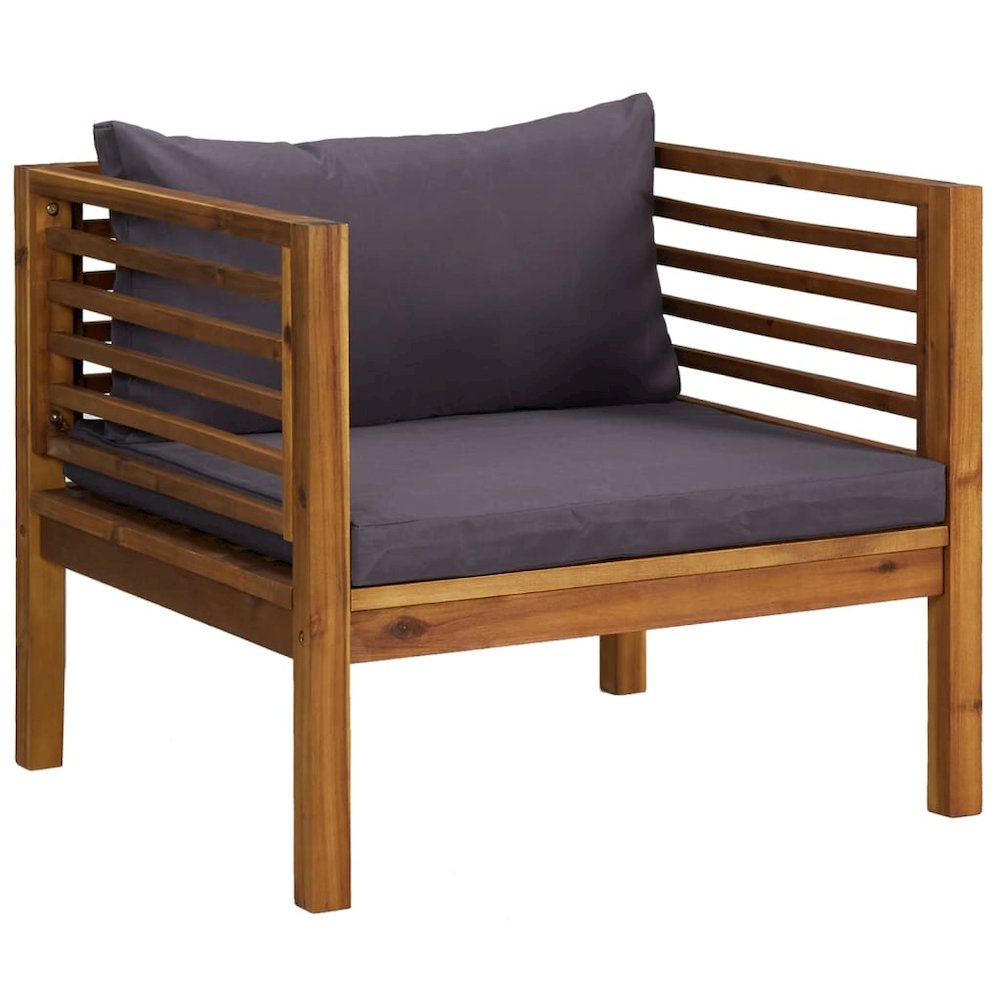Wooden Lounge Set Dark Grey Solid Acacia wood, 100% Polyester. Picture 5