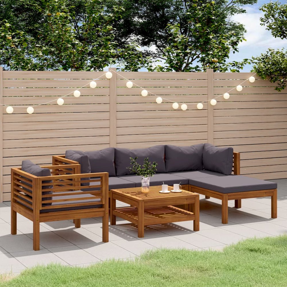 Wooden Lounge Set Dark Grey Solid Acacia wood, 100% Polyester. Picture 1