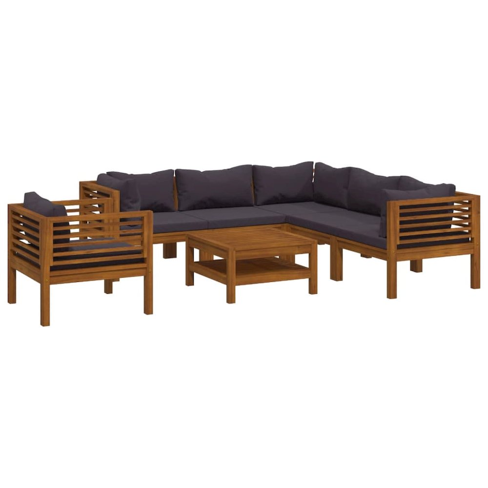 Wooden Lounge Set Dark Grey Cushions. Picture 2