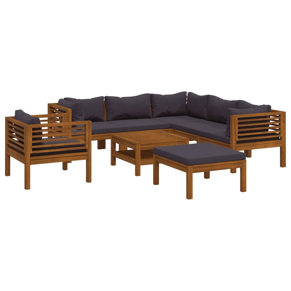Wooden Lounge Set Dark grey Solid Acacia wood, Polyester Large. Picture 2