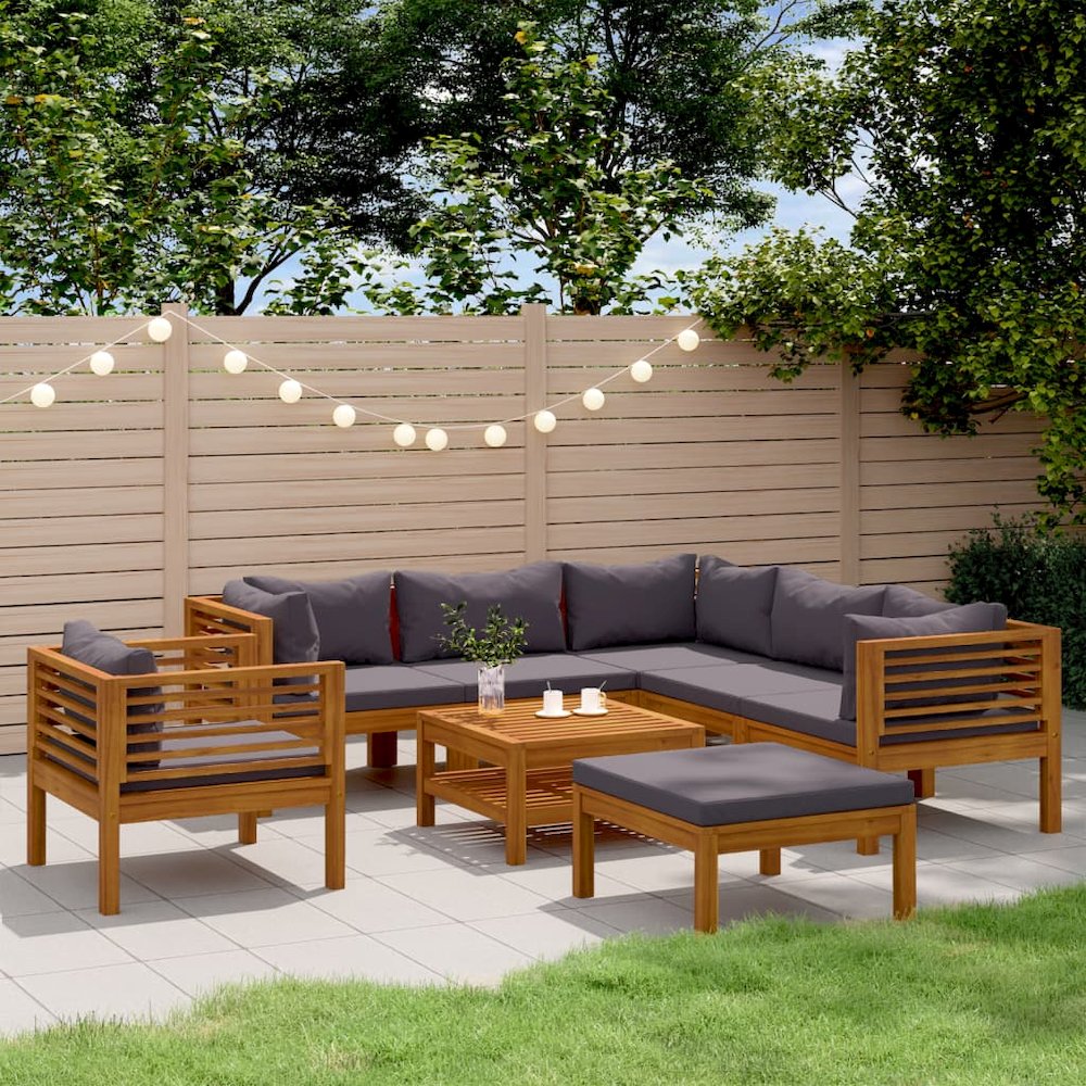 Wooden Lounge Set Dark grey Solid Acacia wood, Polyester Large. Picture 1