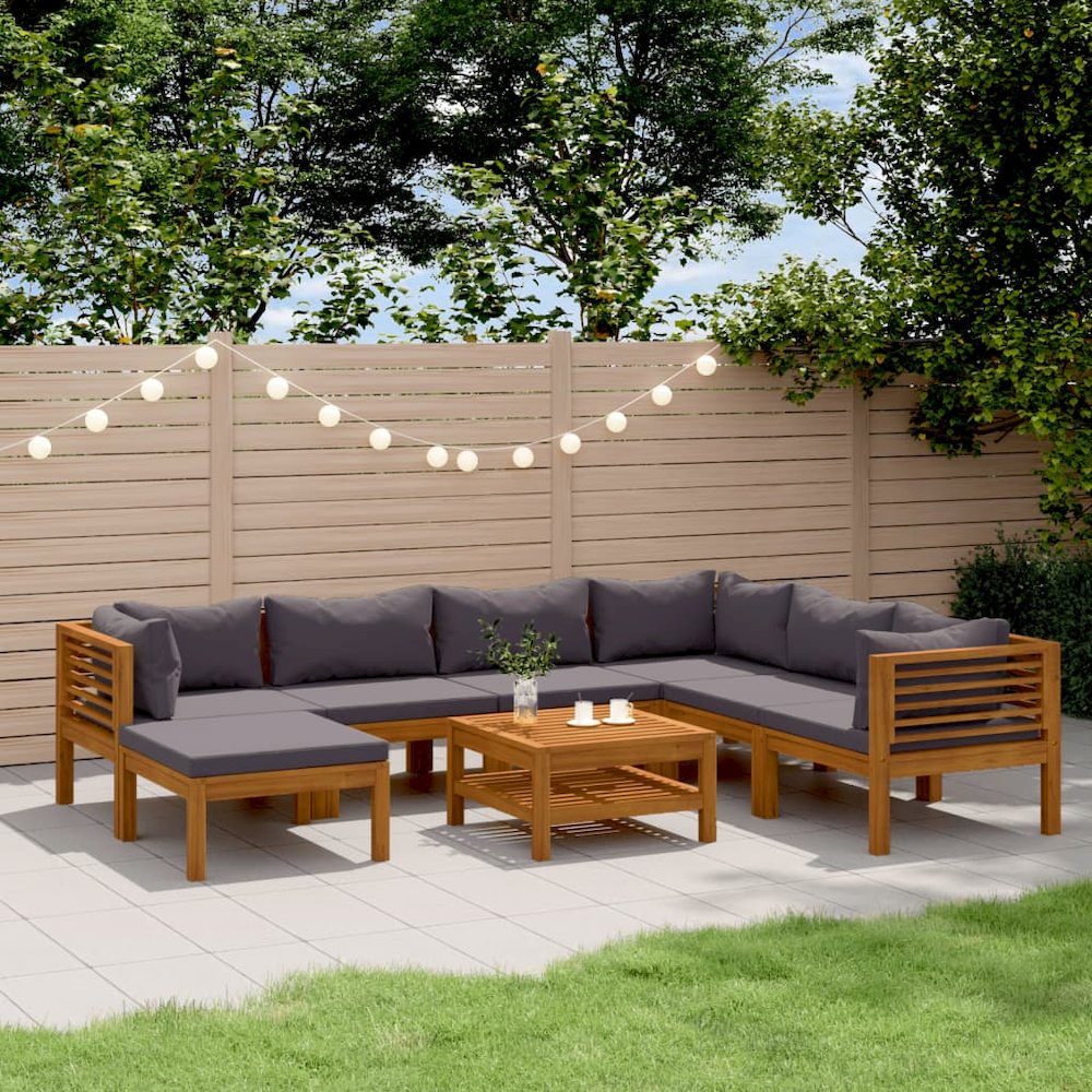 Wooden Lounge Set Dark grey Solid acacia wood Compact Modular. Picture 1