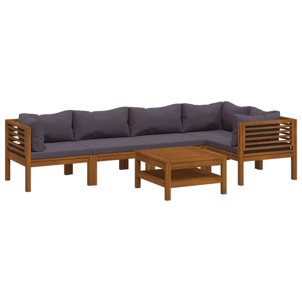 Wooden Lounge Set Dark Gray, Natural Wood Solid Acacia Wood Medium. Picture 2
