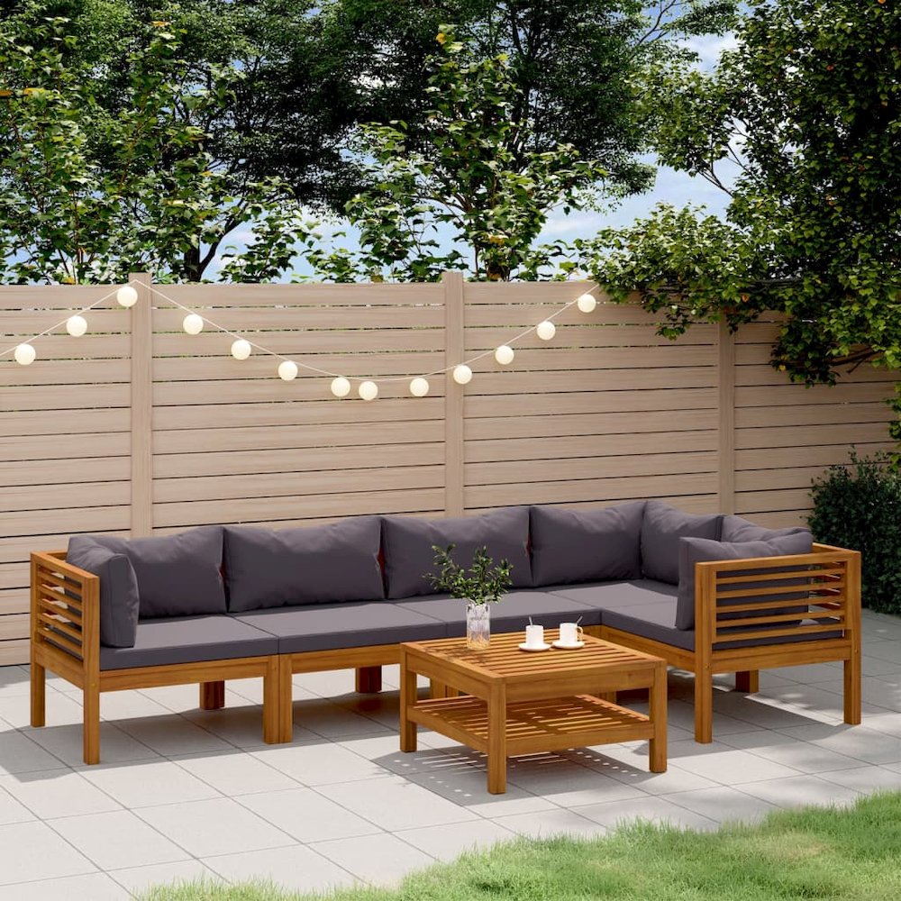 Wooden Lounge Set Dark Gray, Natural Wood Solid Acacia Wood Medium. Picture 1