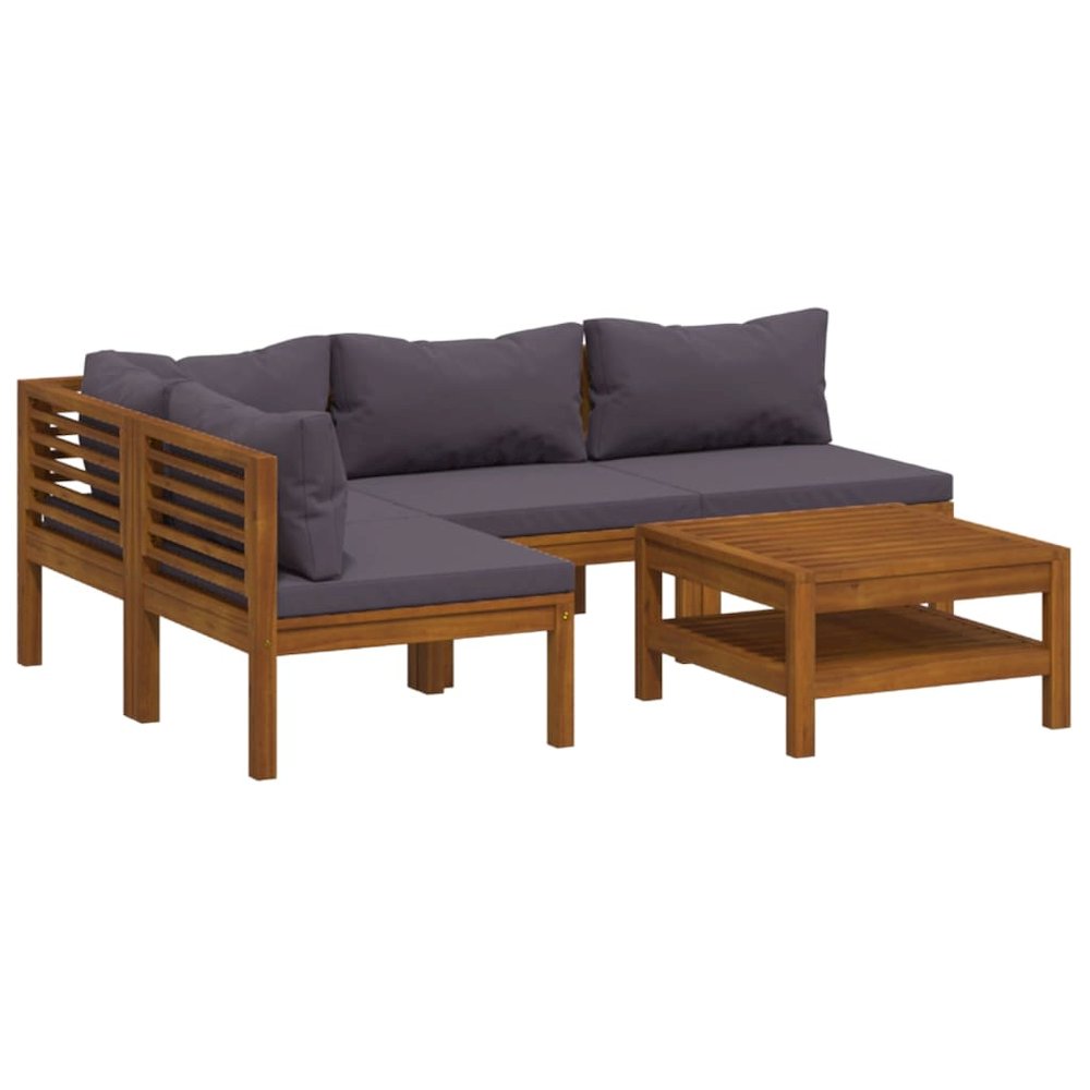 Wooden Lounge Set Dark grey cushions, natural wood frame. Picture 2