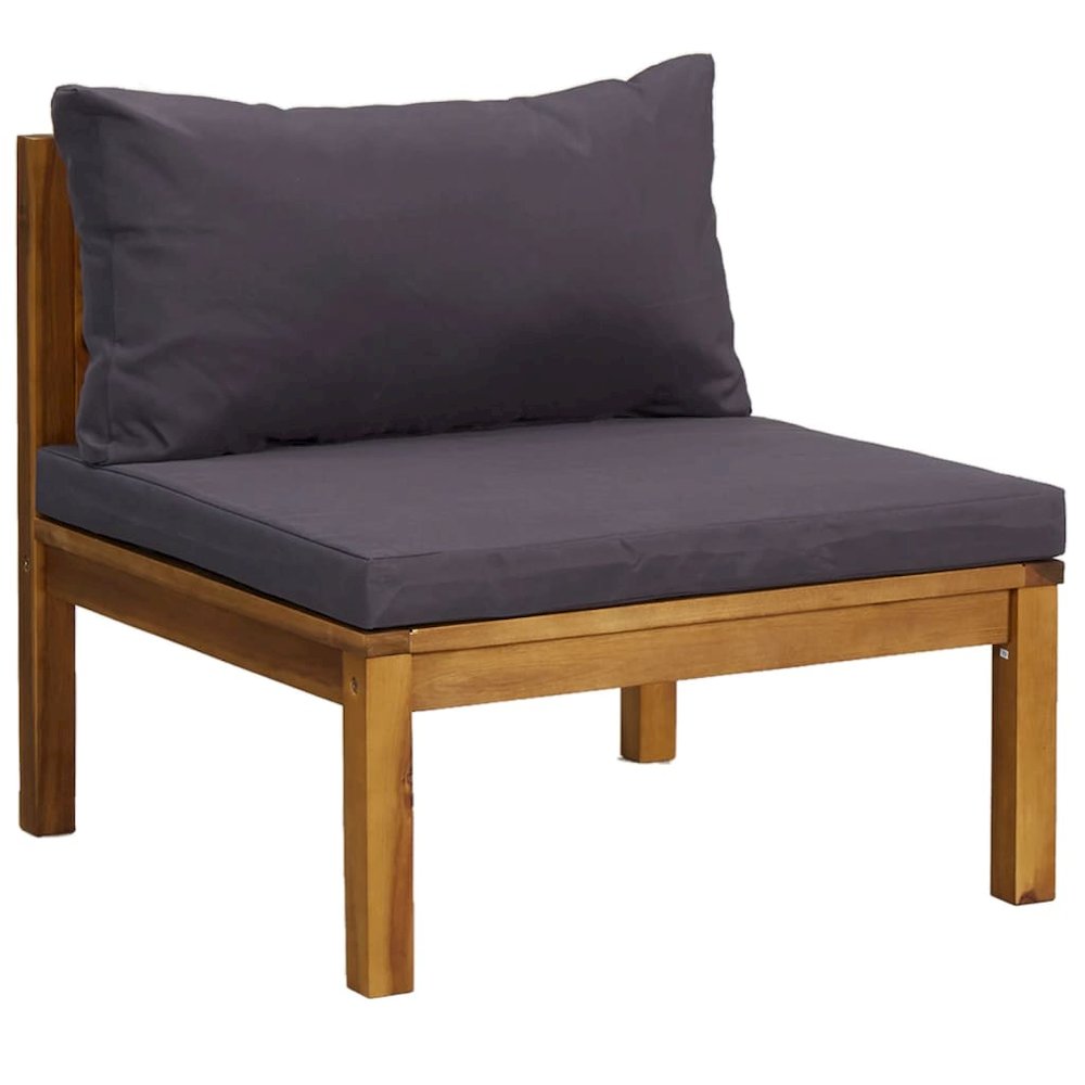 Wooden Lounge Set Dark grey cushions, natural wood frame. Picture 4