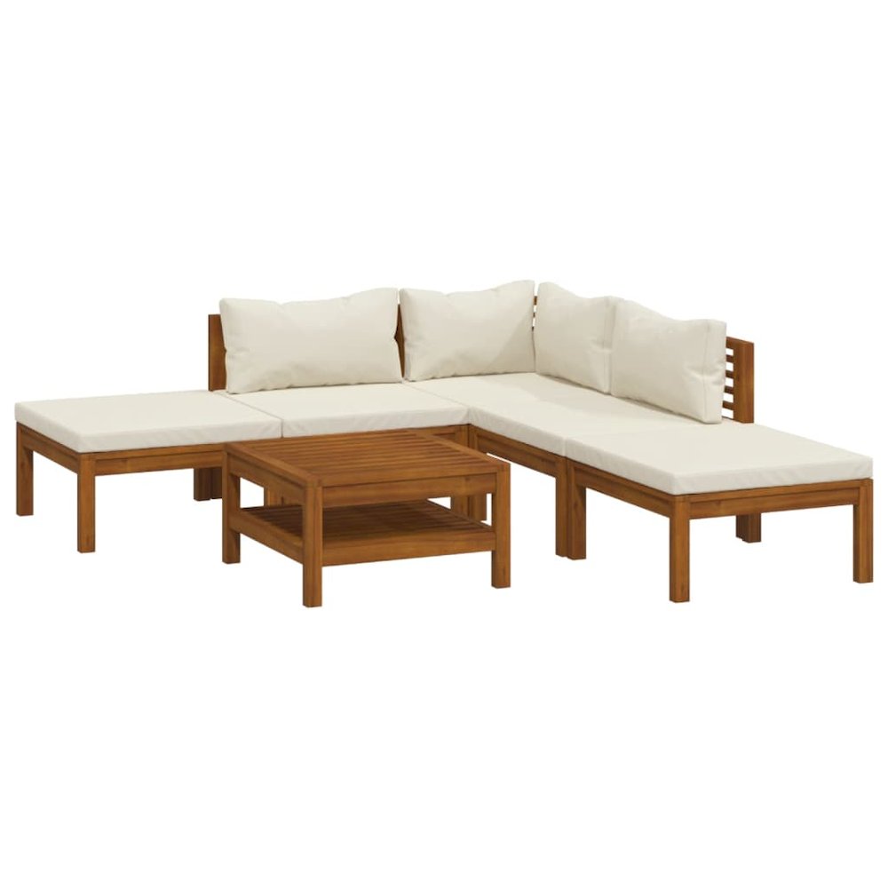 Garden Lounge Set Cream, Natural Wood. Picture 2