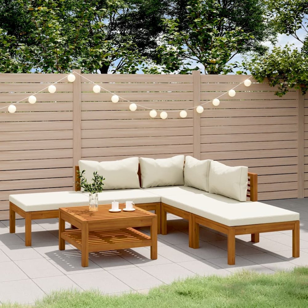 Garden Lounge Set Cream, Natural Wood. Picture 1
