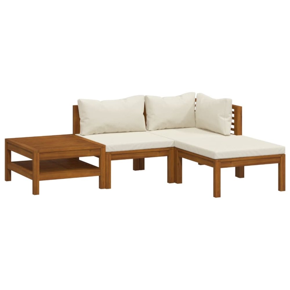Garden Lounge Set Cream Solid acacia wood, fabric (100% polyester). Picture 2