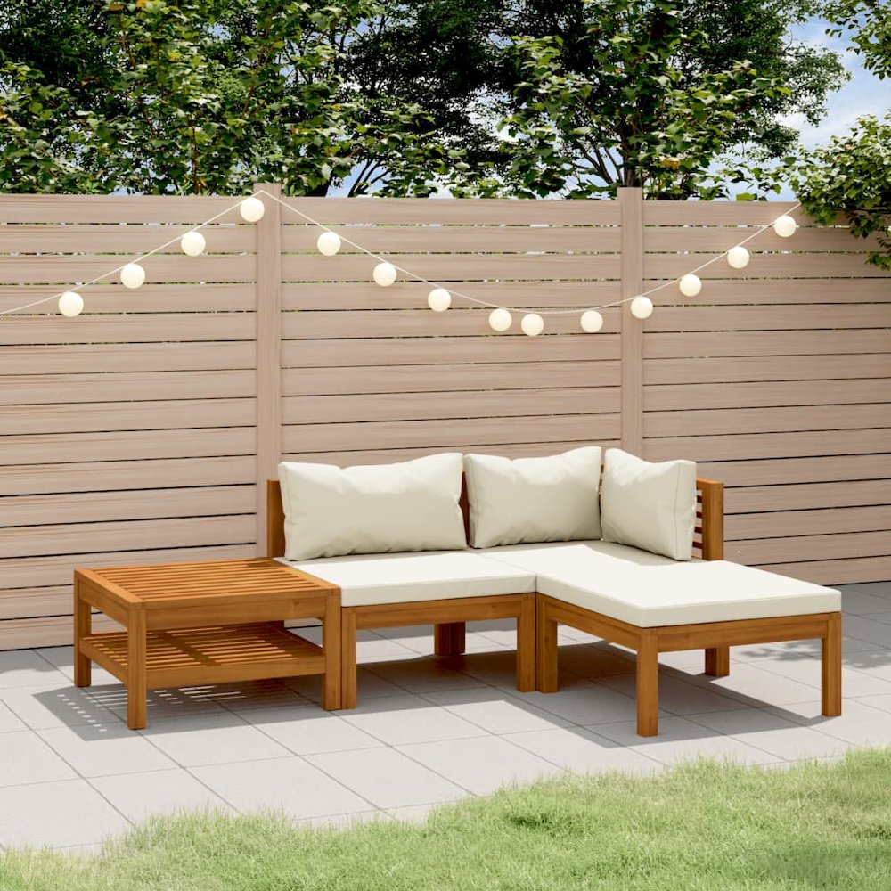 Garden Lounge Set Cream Solid acacia wood, fabric (100% polyester). Picture 1