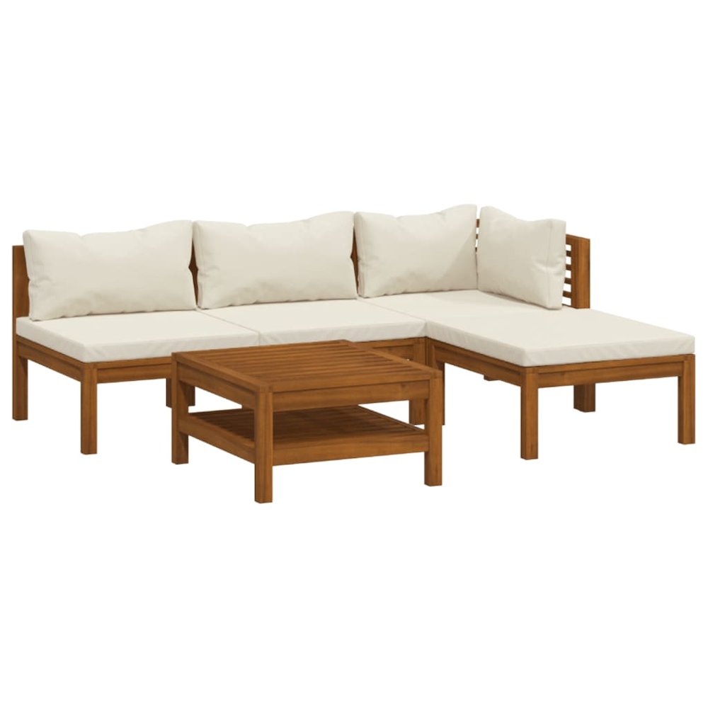 Garden Lounge Set Cream Solid Acacia wood, 100% polyester Medium. Picture 2