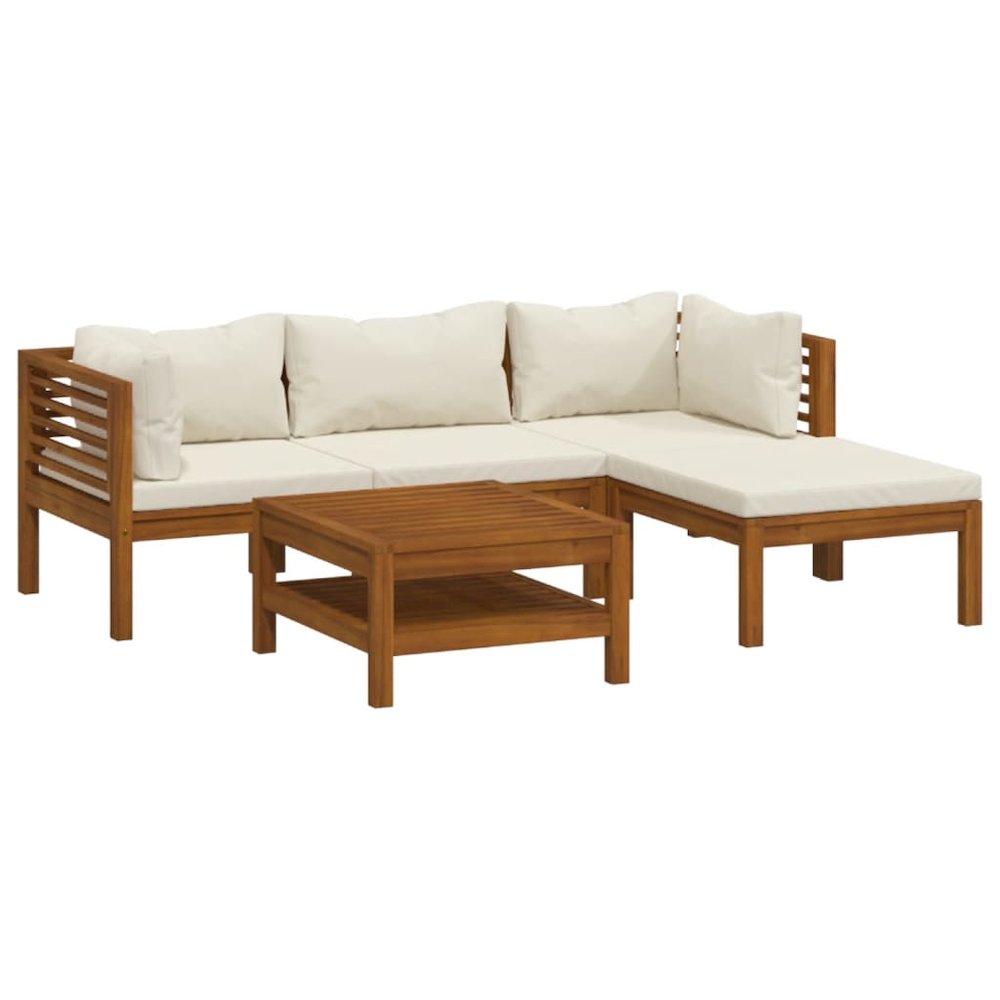 Garden Lounge Set Cream Solid Acacia wood, Polyester Medium. Picture 2
