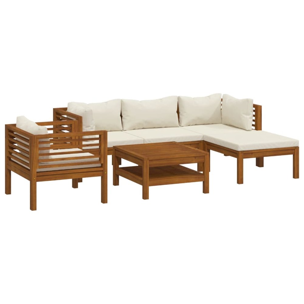 Garden Lounge Set Cream Solid acacia wood, fabric (100% polyester). Picture 2