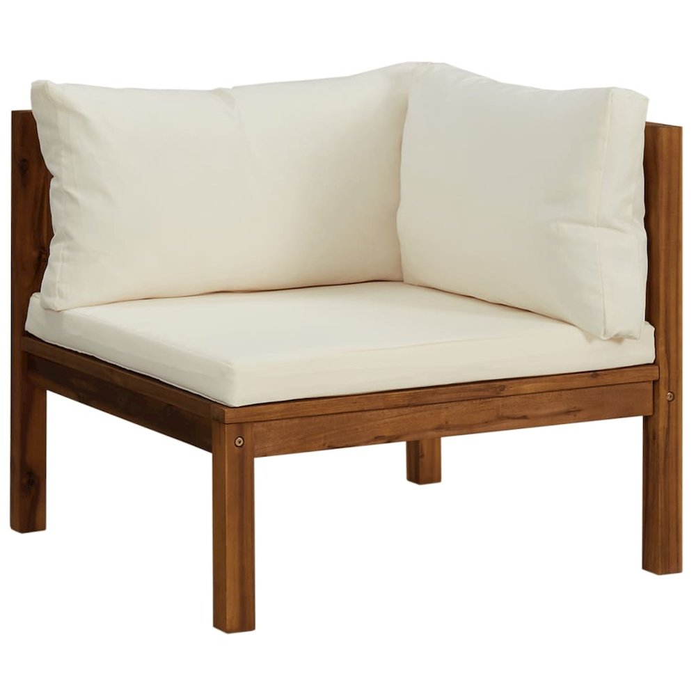 Garden Lounge Set Cream Solid acacia wood, fabric (100% polyester). Picture 3