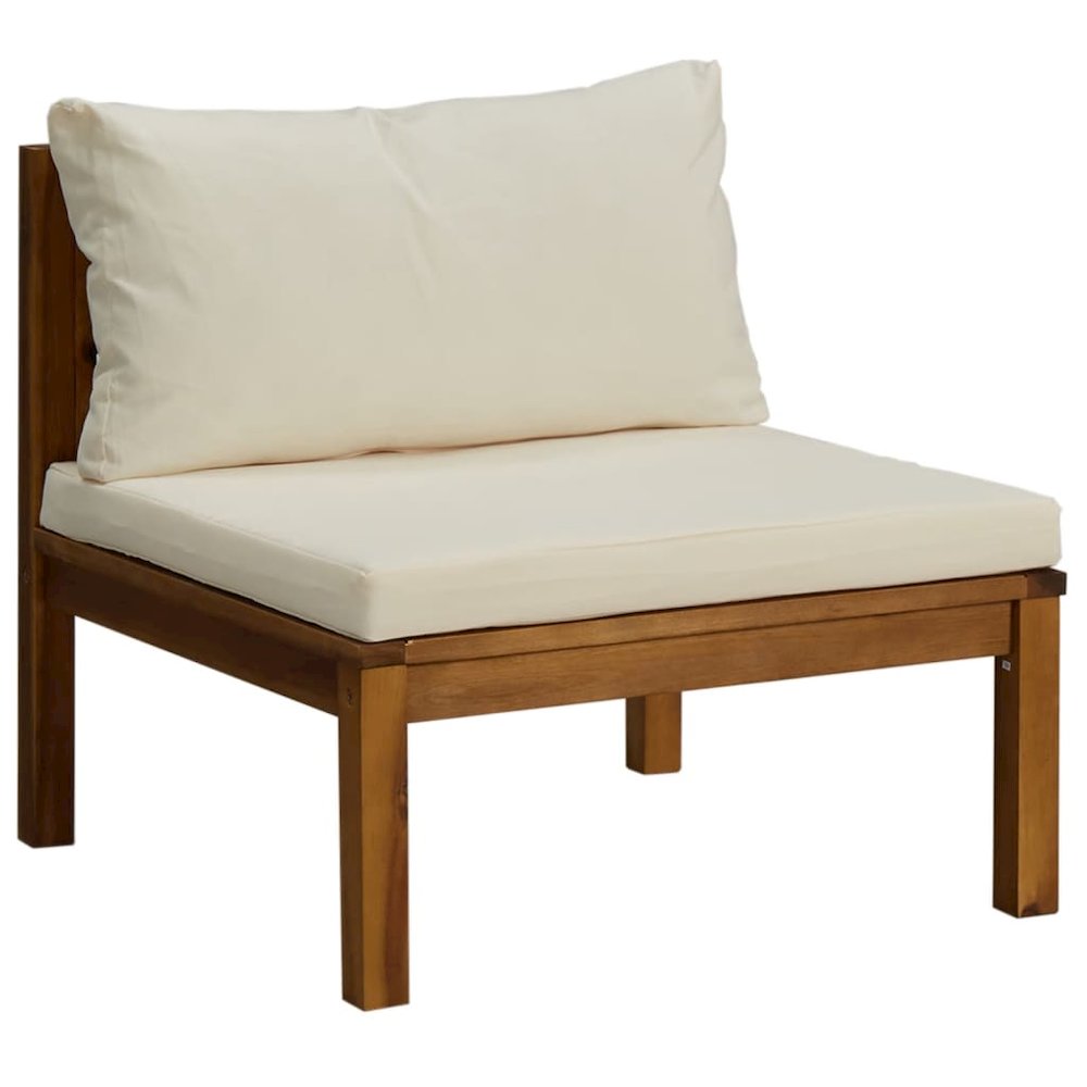 Garden Lounge Set Cream Solid acacia wood, fabric (100% polyester). Picture 4