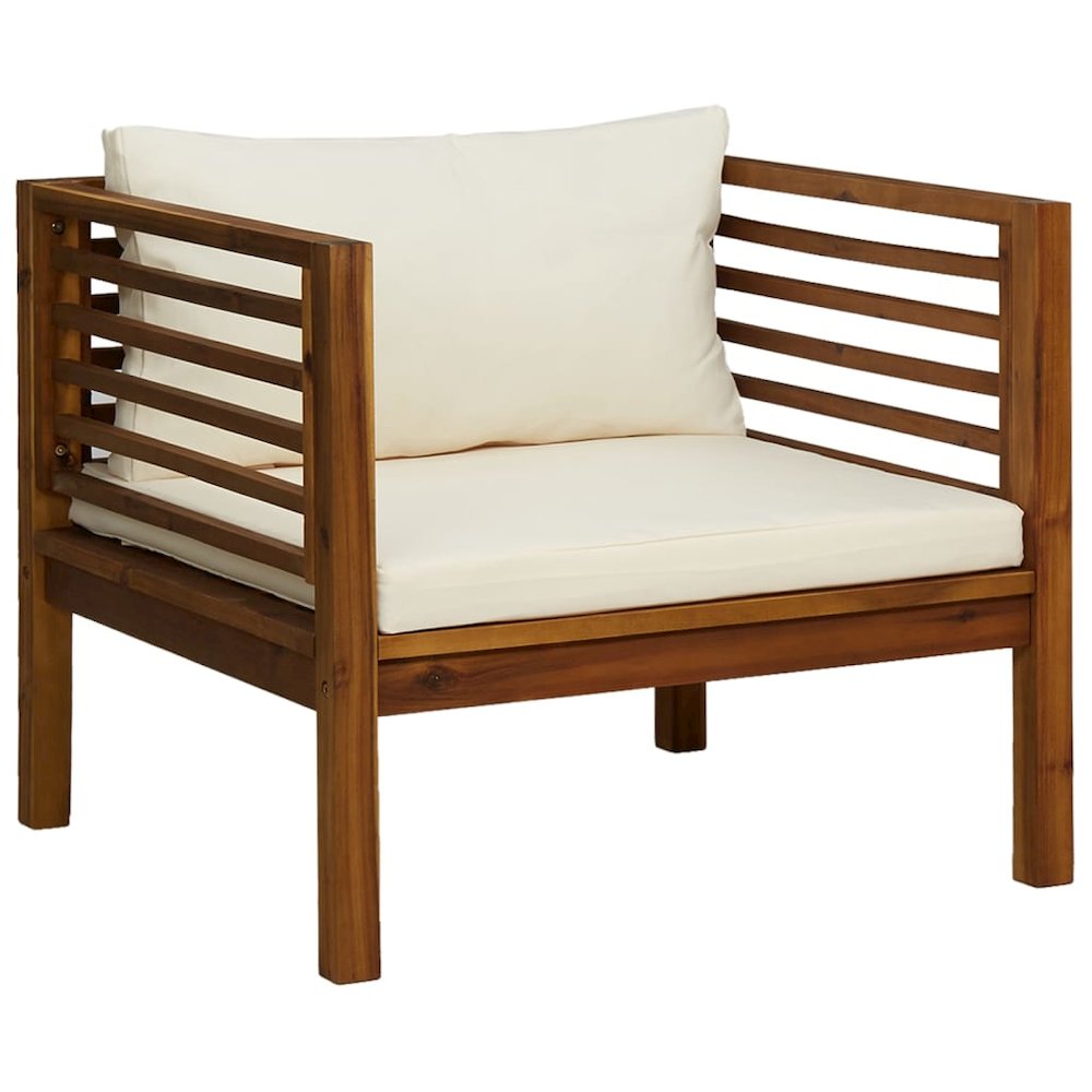 Garden Lounge Set Cream Solid acacia wood, fabric (100% polyester). Picture 10