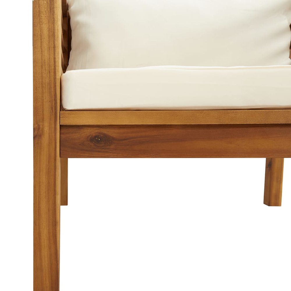 Garden Lounge Set Cream Solid acacia wood, fabric (100% polyester). Picture 11