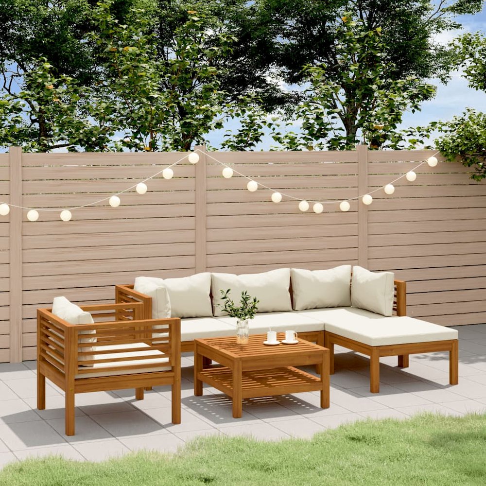 Garden Lounge Set Cream Solid acacia wood, fabric (100% polyester). Picture 1