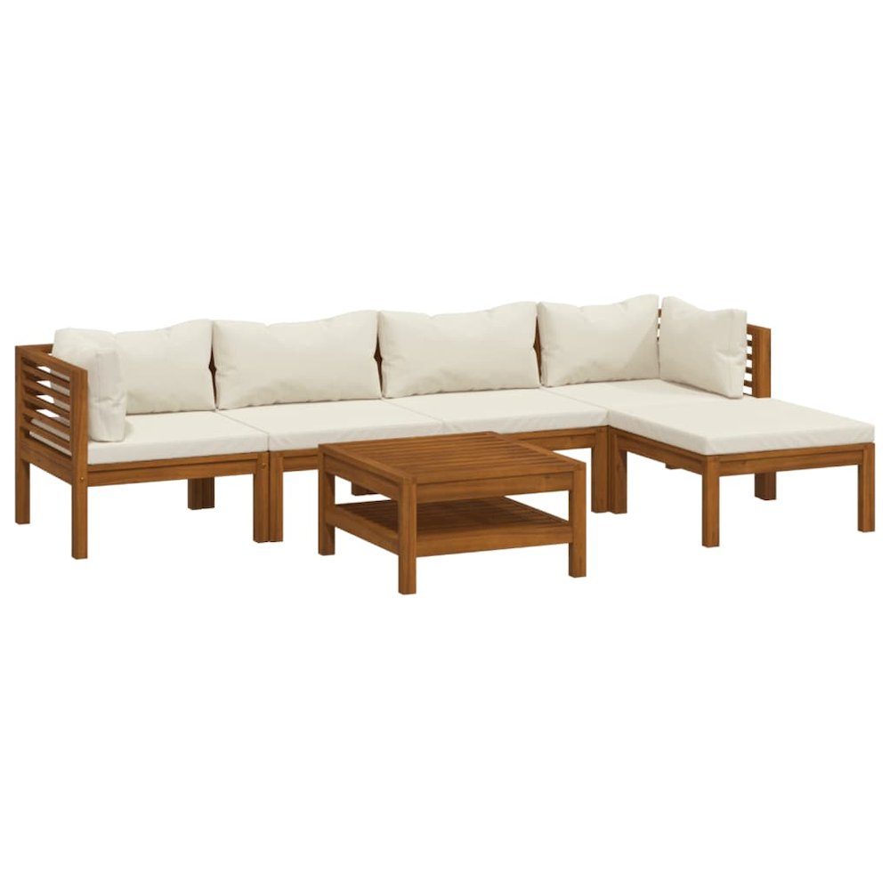 Garden Lounge Set Cream Solid acacia wood, fabric 6 Piece Set. Picture 2