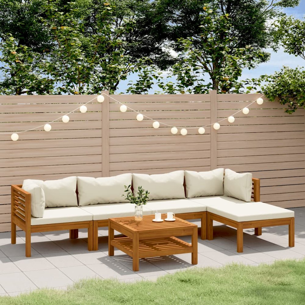 Garden Lounge Set Cream Solid acacia wood, fabric 6 Piece Set. Picture 1