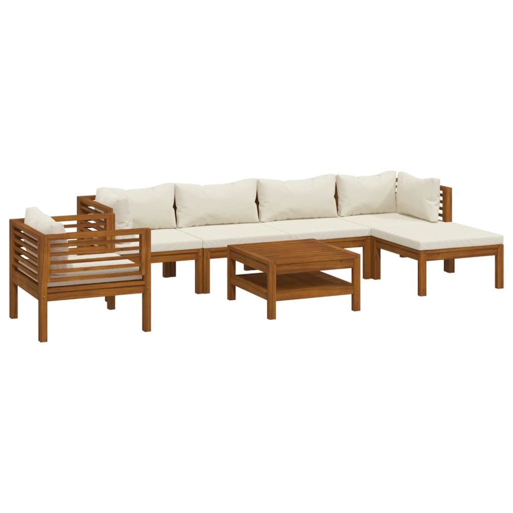 Garden Lounge Set Cream Solid Acacia Wood Medium Modular. Picture 2