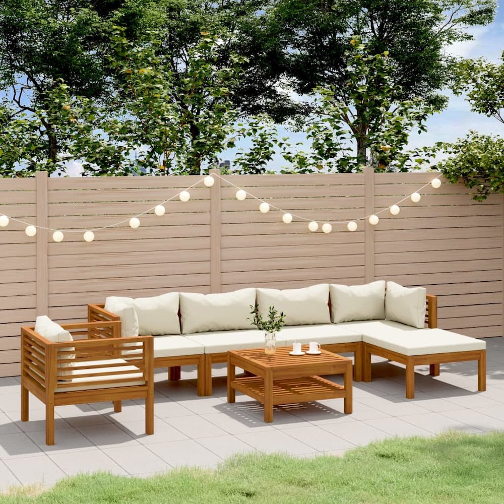 Garden Lounge Set Cream Solid Acacia Wood Medium Modular. Picture 1